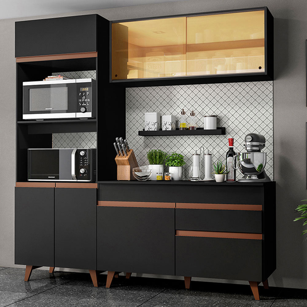 Cocina Compacta 190 cm Con Mueble para Horno Negro Reims Madesa