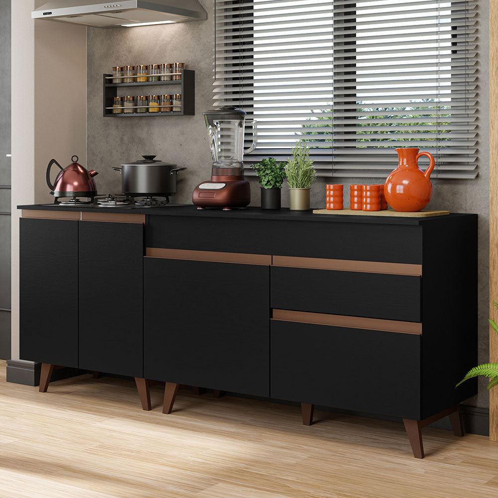 Kit 2 Gabinetes Bajos de Cocina 190 cm Negro Reims Madesa