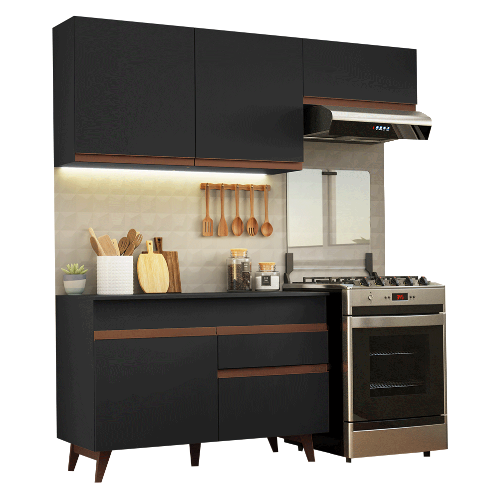 Cocina Compacta 190 x 52 cm 5 Puertas 1 Cajón Negro Reims Madesa 04