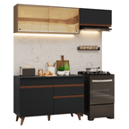 Cocina Compacta 190 x 52 cm 5 Puertas 1 Cajón Negro/Marrón Reims Madesa 05
