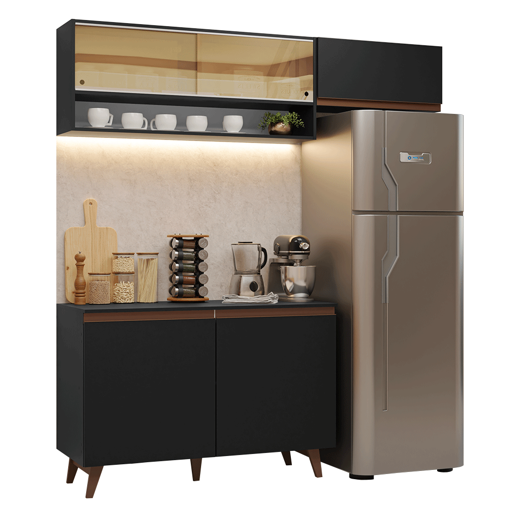 Cocina Compacta 190 x 52 cm 5 Puertas Negro Reims Madesa 07