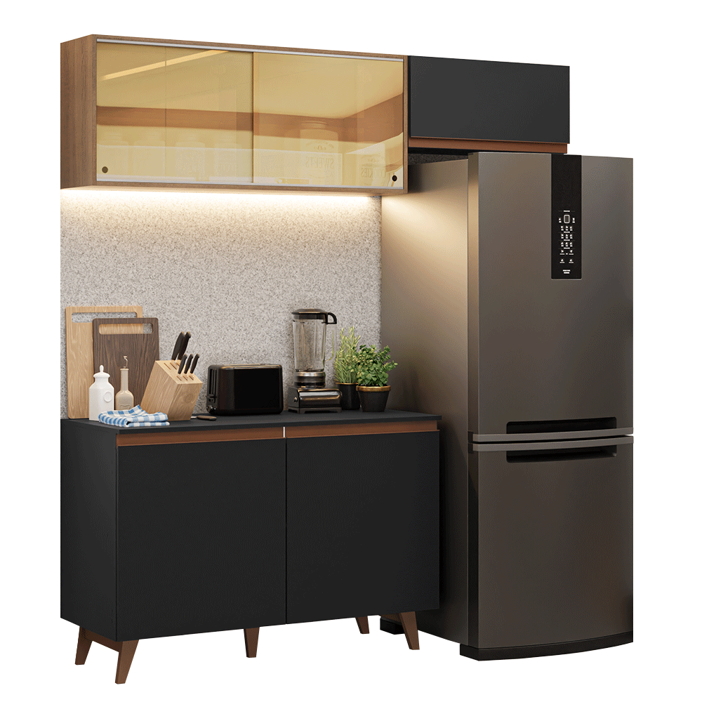 Cocina Compacta 190cm Negro/Marrón Reims 09