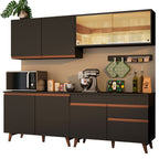 Cocina Integral 240 x 52 cm 8 Puertas 1 Cajón Negro Reims Madesa
