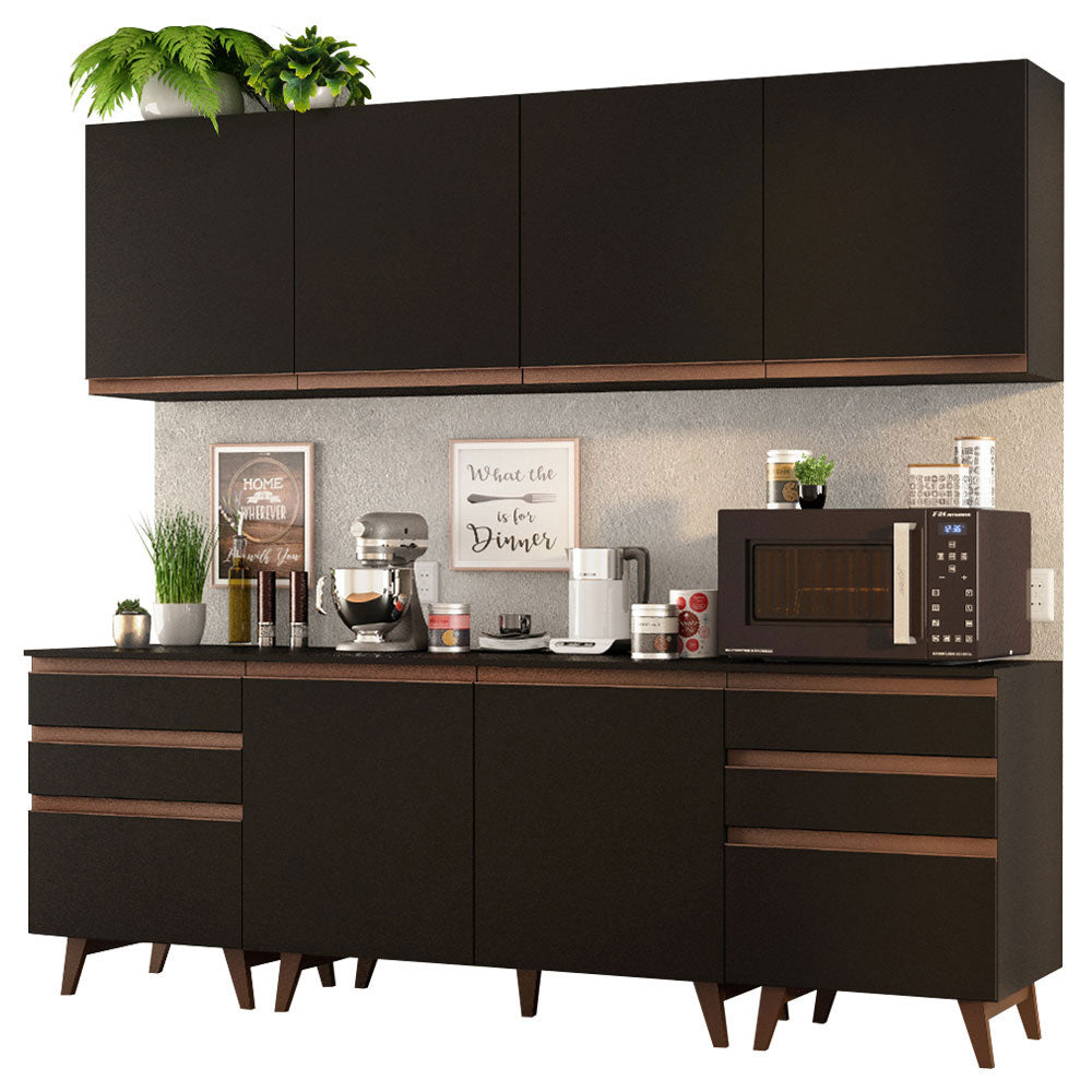 Cocina Integral 240 x 52 cm 6 Puertas 6 Cajones Negro Reims Madesa