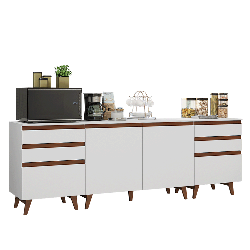 Kit 3 Gabinetes Bajos de Cocina 240 cm Blanco Reims Madesa