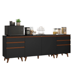 Kit 3 Gabinetes Bajos de Cocina 240 cm Negro Reims Madesa