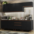 Cocina Integral 250 x 52 cm 8 Puertas 3 Cajones Negro Reims Madesa