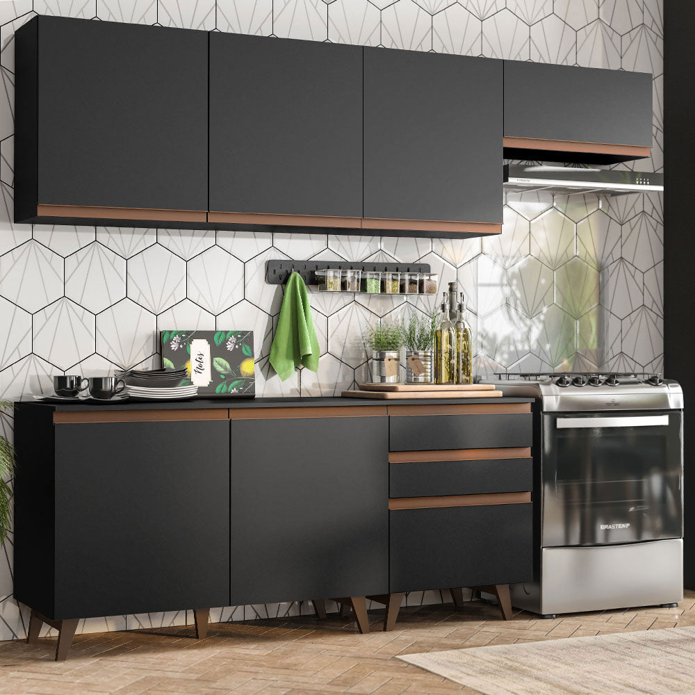 Cocina Integral 250 x 52 cm 6 Puertas 3 Cajones Negro Reims Madesa 02