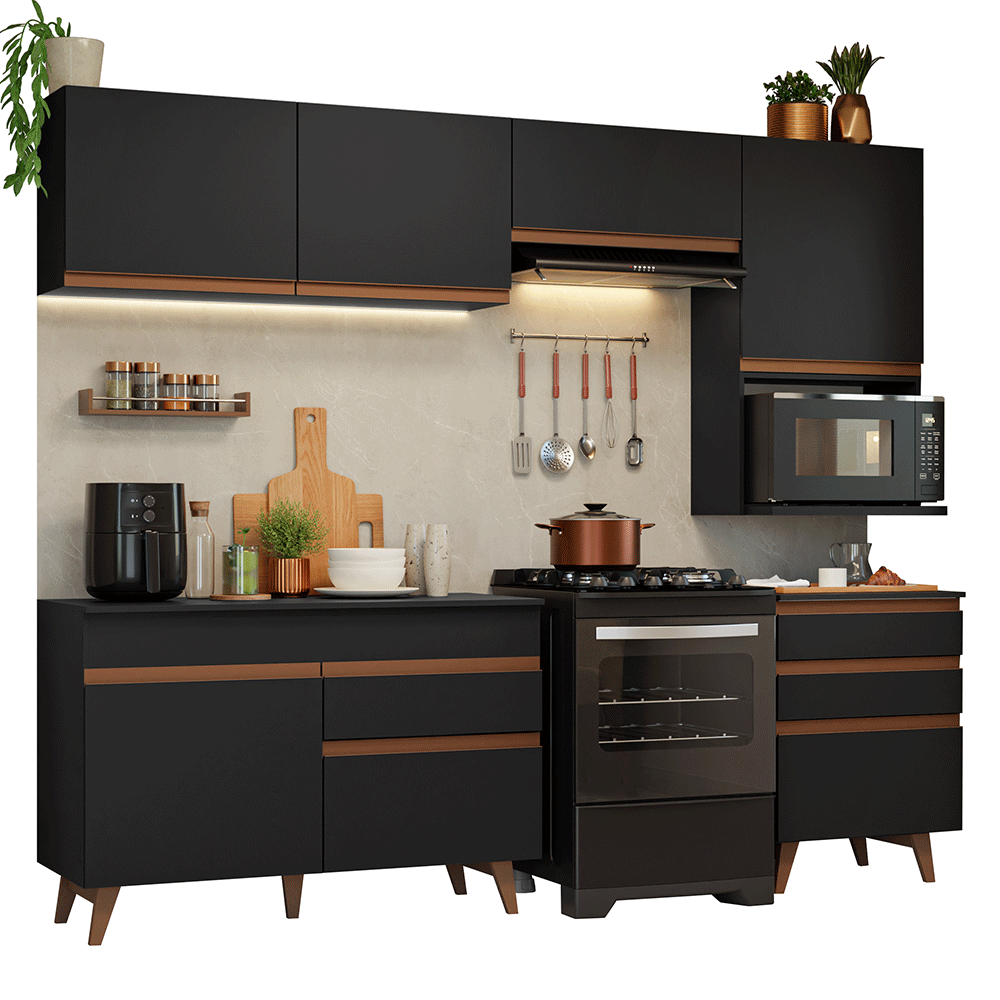 Cocina Integral 250 cm Negro Reims Madesa