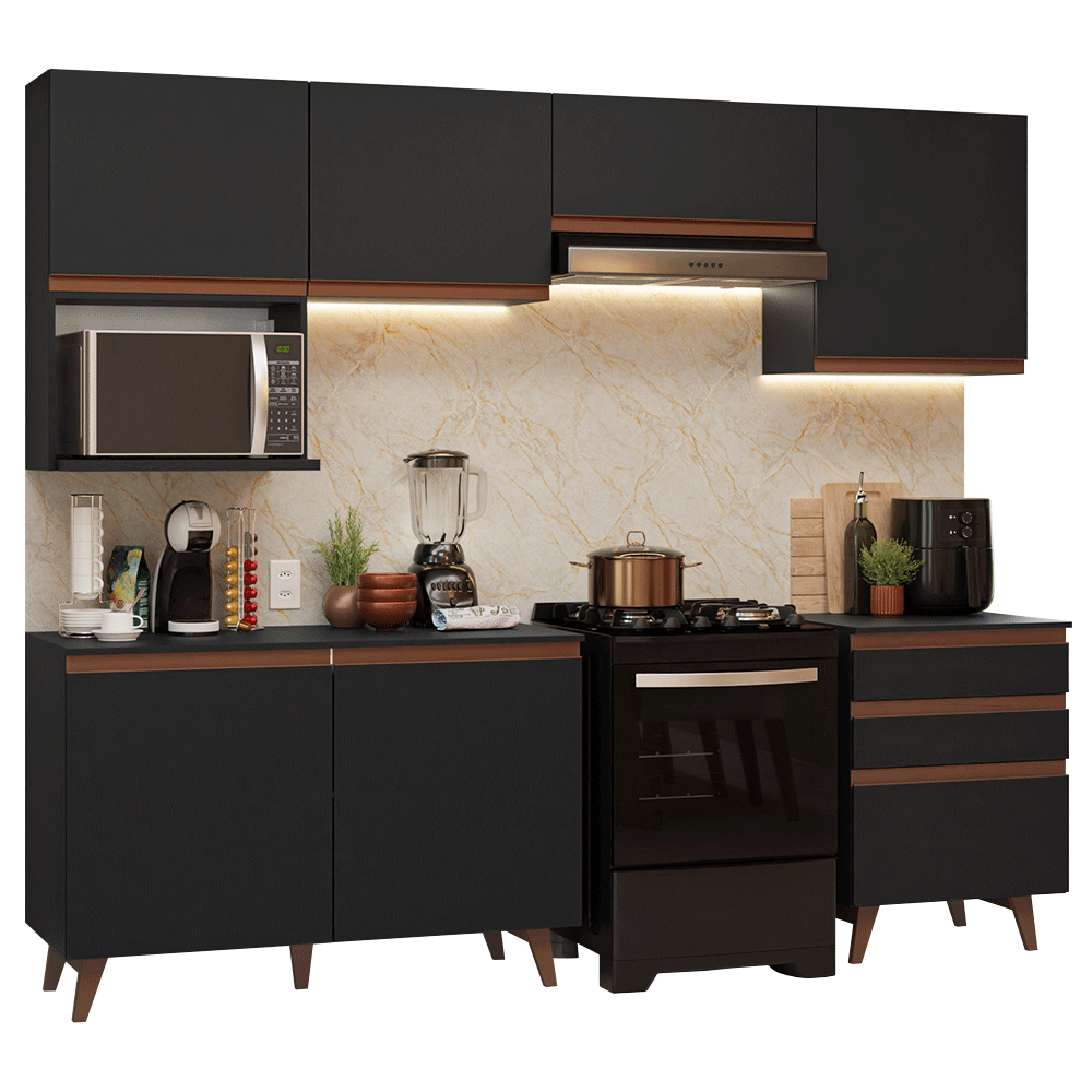 Cocina Integral 250 cm Negro Reims Madesa