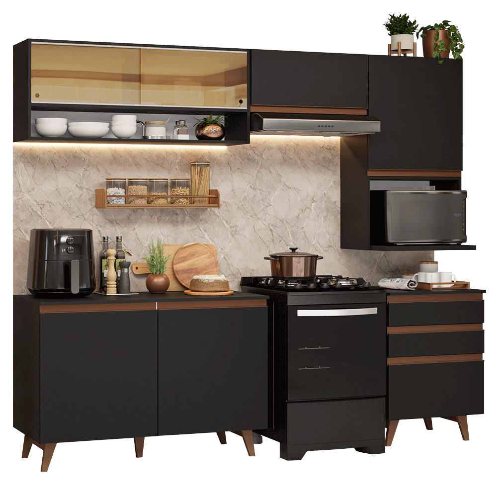 Cocina Integral 250 cm Negro Reims Madesa