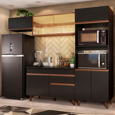 Cocina Integral 260 cm Con Mueble para Horno Negro/Marrón Reims Madesa