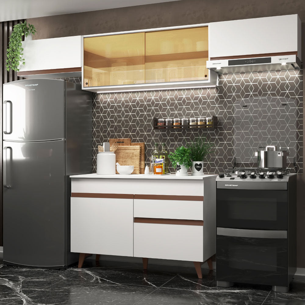 Cocina Integral 260 x 52 cm 6 Puertas 1 Cajón Blanco Reims Madesa