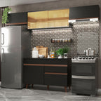 Cocina Integral 260 x 52 cm 6 Puertas 1 Cajón Negro Reims Madesa