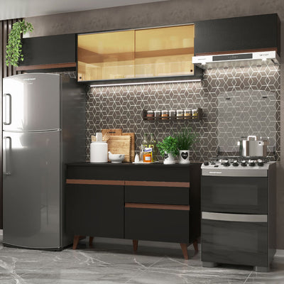 Cocina Integral 260 x 52 cm 6 Puertas 1 Cajón Negro Reims Madesa