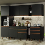 Cocina Integral 260 x 52 cm 7 Puertas 4 Cajones Con Mueble para Horno Negro Reims Madesa 05