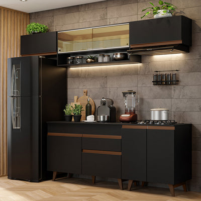 Cocina Integral 260 x 52 cm 8 Puertas 1 Cajón Negro Reims Madesa 11