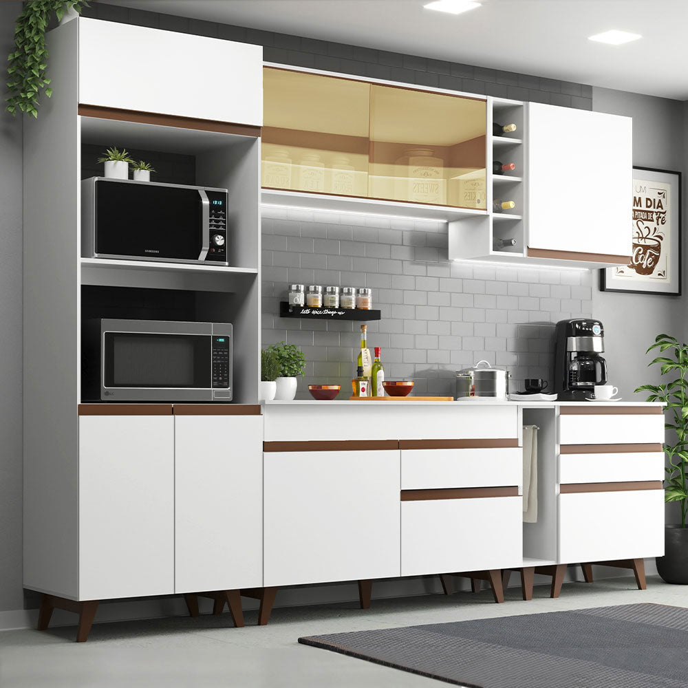 Cocina Integral 270 x 52 cm 8 Puertas 4 Cajones Con Mueble para Horno Blanco Reims Madesa 01