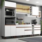 Cocina Integral 270 x 52 cm 8 Puertas 4 Cajones Con Mueble para Horno Blanco Reims Madesa 01