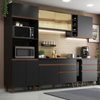 Cocina Integral 270 x 52 cm 8 Puertas 4 Cajones Con Mueble para Horno Negro Reims Madesa 01