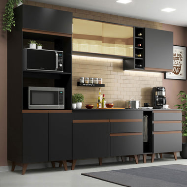 Cocina Integral 270 cm Con Mueble para Horno Negro Reims Madesa