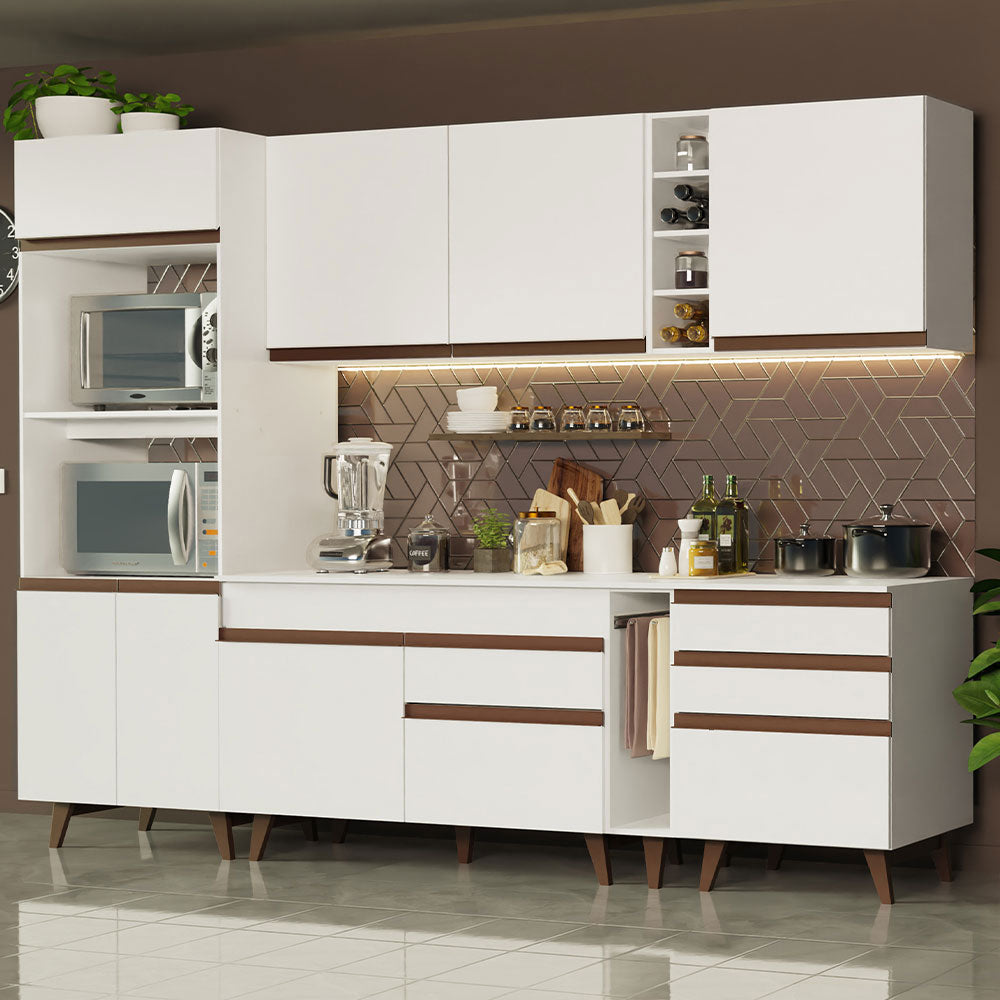 Cocina Integral 270 x 52 cm 8 Puertas 4 Cajones Con Mueble para Horno Blanco Reims Madesa 02