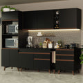 Cocina Integral 270 x 52 cm 8 Puertas 4 Cajones Con Mueble para Horno Negro Reims Madesa 02