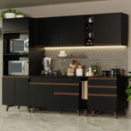Cocina Integral 270 x 52 cm 8 Puertas 4 Cajones Con Mueble para Horno Negro Reims Madesa 02