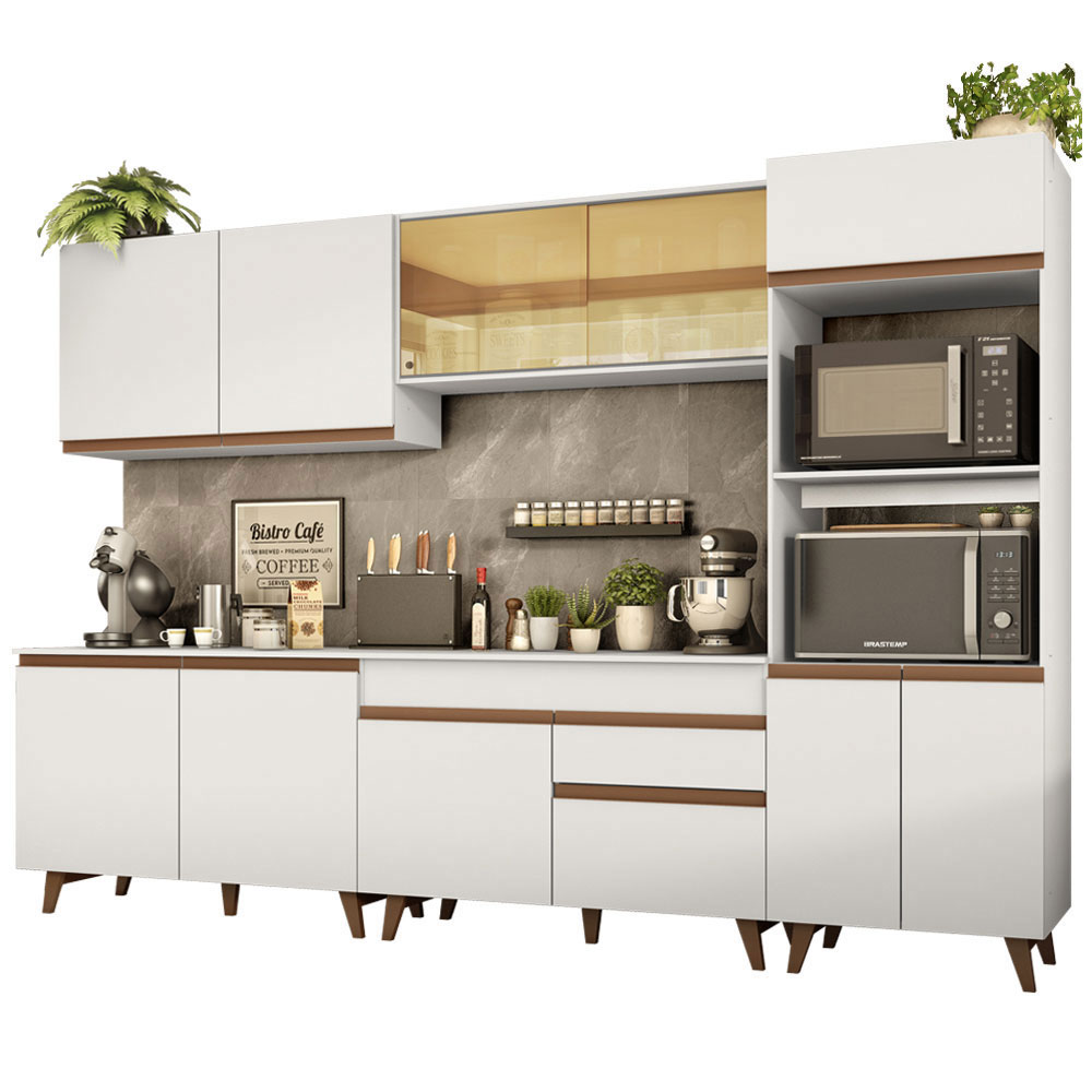 Cocina Integral 310 x 52 cm 11 Puertas 1 Cajón Con Mueble para Horno Blanco Reims Madesa