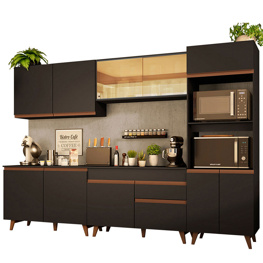 Cocina Integral 310 x 52 cm 11 Puertas 1 Cajón Con Mueble para Horno Negro Reims Madesa 01