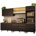 Cocina Integral 310 x 52 cm 11 Puertas 1 Cajón Con Mueble para Horno Negro Reims Madesa 01