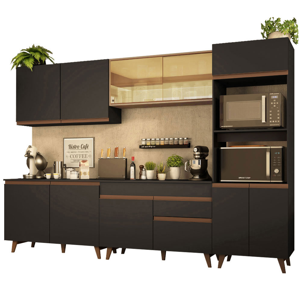 Cocina Integral 310 cm Con Mueble para Horno Negro/Marrón Reims Madesa