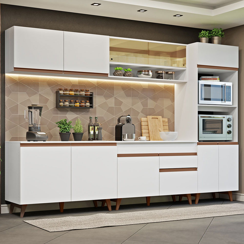 Cocina Integral 310 x 52 cm 11 Puertas 2 Cajones Con Mueble para Horno Blanco Reims Madesa