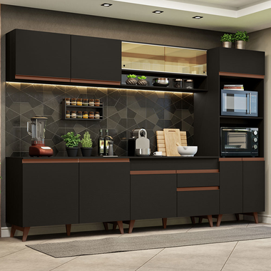 Cocina Integral 310 cm Con Mueble para Horno Negro Reims Madesa