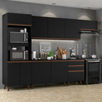 Cocina Integral 320 x 52 cm 9 Puertas 3 Cajones Con Mueble para Horno Negro Reims Madesa