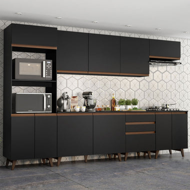Cocina Integral 320 cm Con Mueble para Horno Negro Reims Madesa