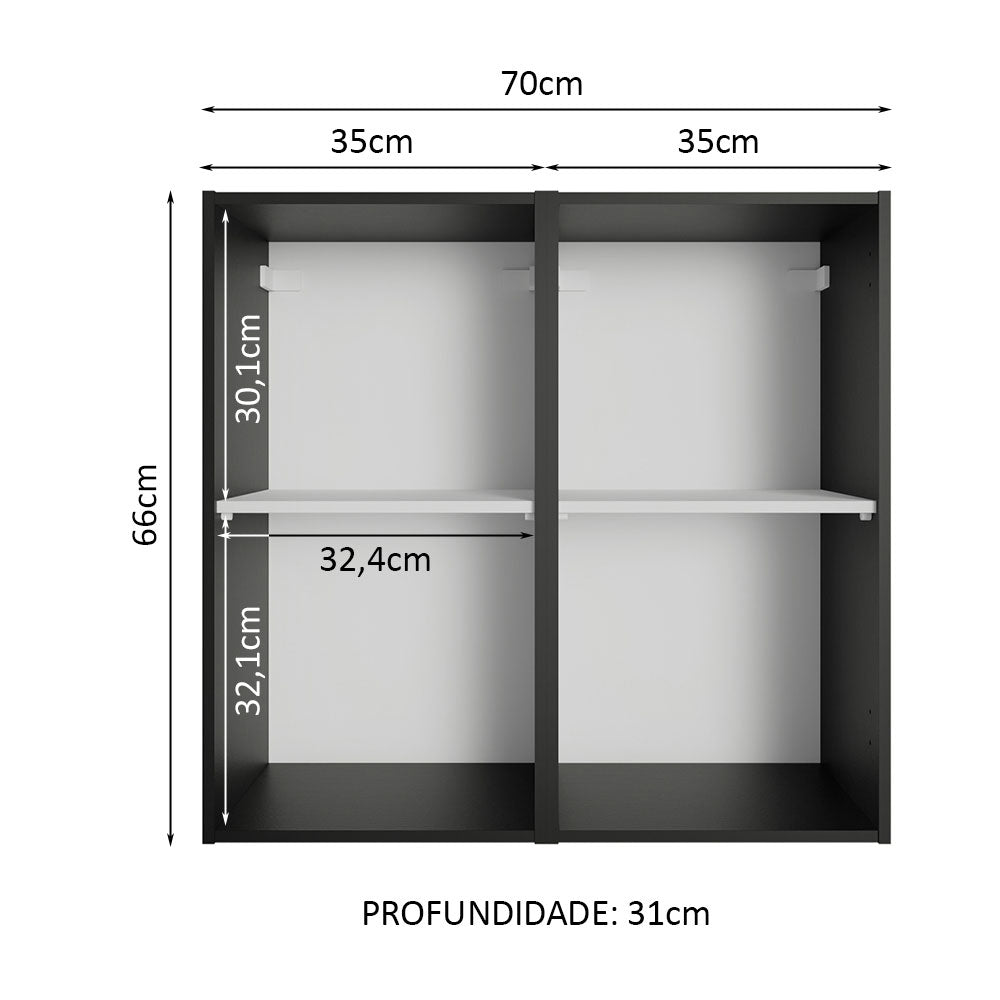 Gabinete Superior 70 cm 2 Puertas Negro Reims Madesa