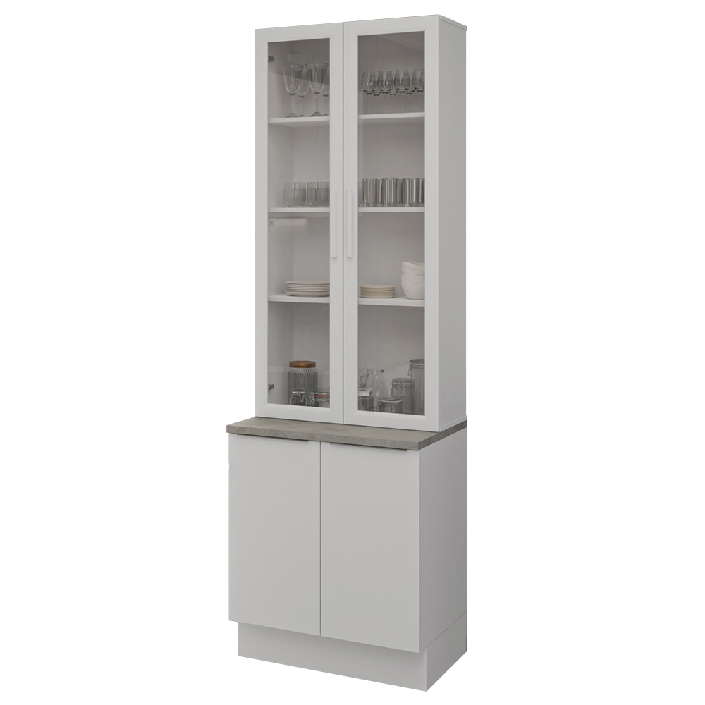 Kit Gabinete Bajo 2 Puertas y Vitrina 70 cm Blanco Stella Madesa