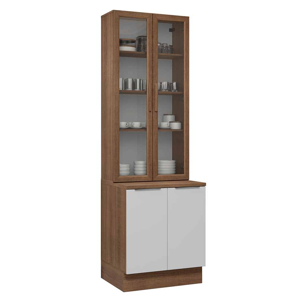 Kit Gabinete Bajo 2 Puertas y Vitrina 70 cm Marrón/Blanco Stella Madesa