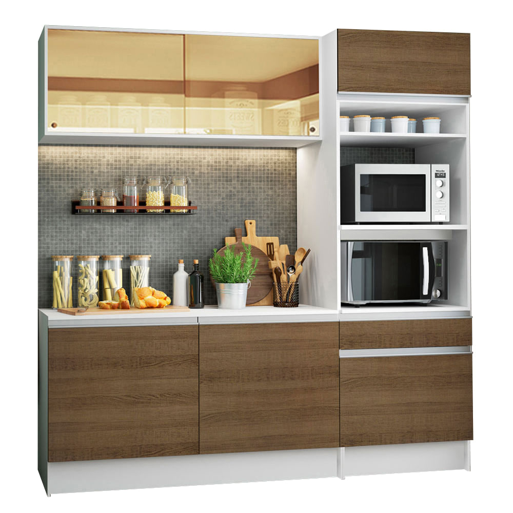 Cocina Compacta 180cm Blanco/Marrón Diamante Madesa 02