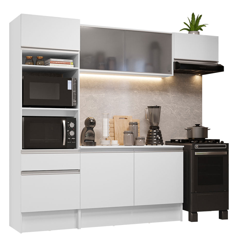 Cocina Integral 240 x 52 cm 7 Puertas 1 Cajón Con Mueble para Horno Blanco Topázio Madesa