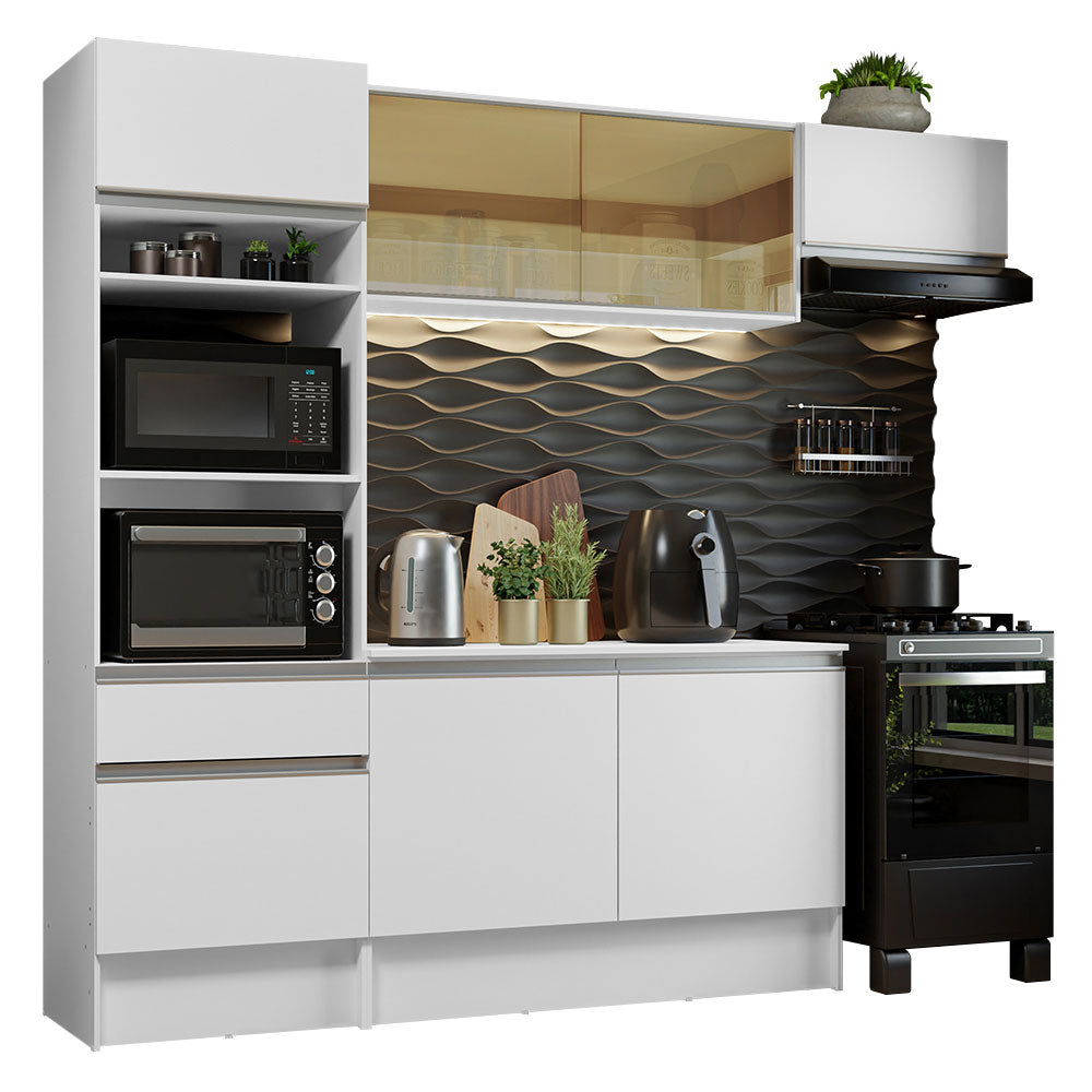 Cocina Integral 240 cm Con Mueble para Horno Blanco Topázio Madesa