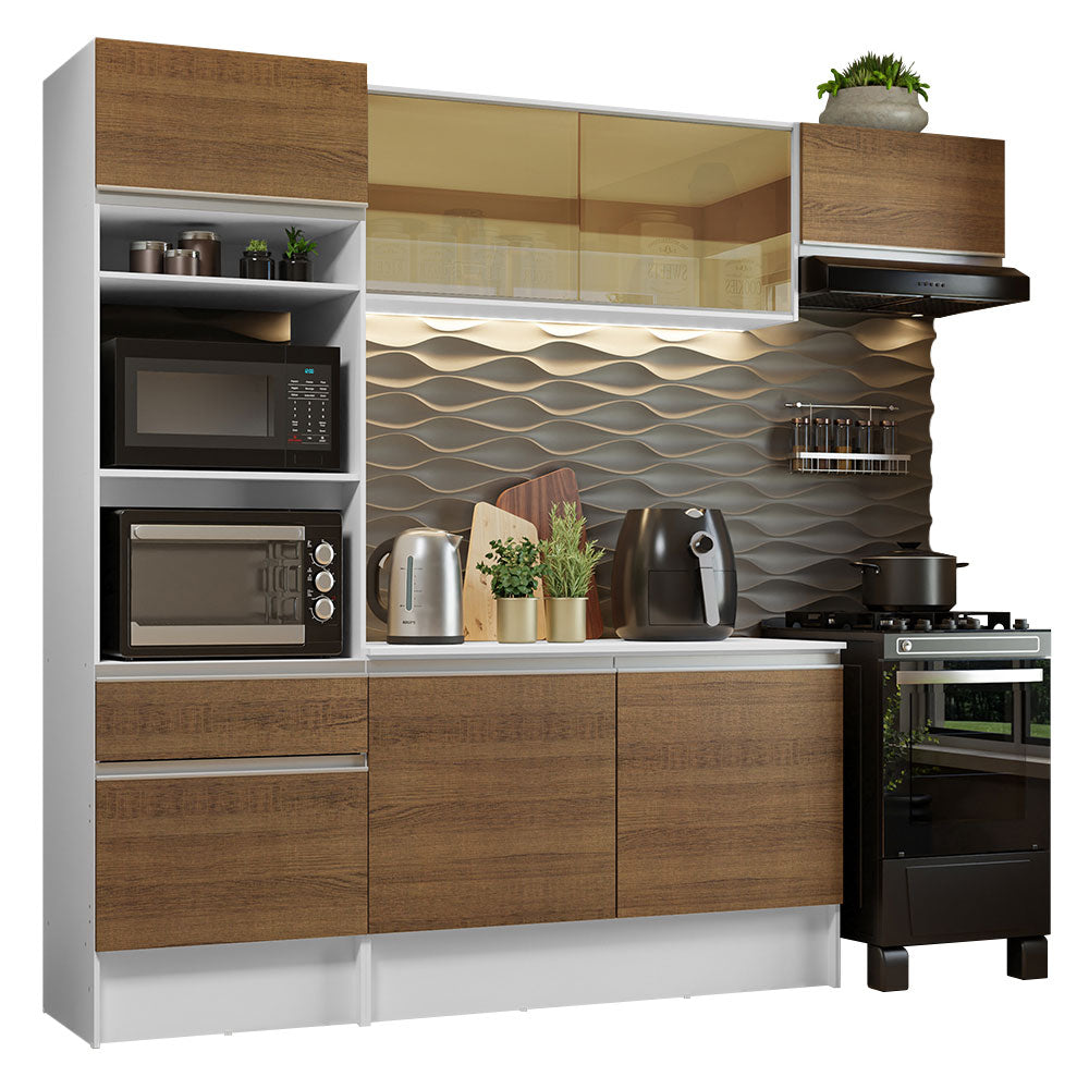 Cocina Integral 240 cm Con Mueble para Horno Blanco/Marrón Topázio Madesa