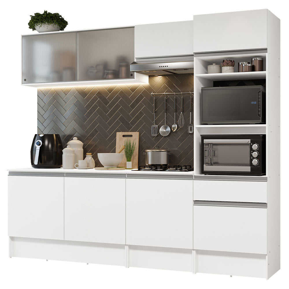 Cocina Integral 240 x 52 cm 8 Puertas 1 Cajón Con Mueble para Horno Blanco Topázio Madesa 05