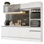 Cocina Integral 240 x 52 cm 8 Puertas 1 Cajón Con Mueble para Horno Blanco Topázio Madesa 05