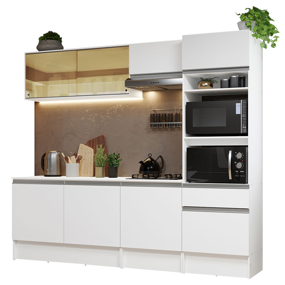 Cocina Integral 240 cm Con Mueble para Horno Blanco Topázio Madesa