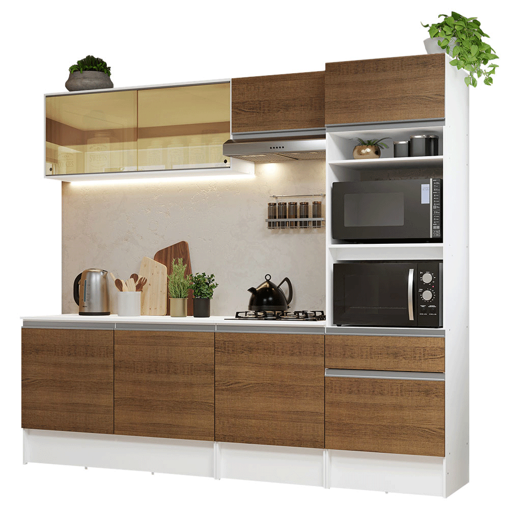 Cocina Integral 240 cm Con Mueble para Horno Blanco/Marrón Topázio Madesa