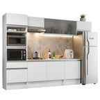 Cocina Integral 300 x 52 cm 9 Puertas 1 Cajón Con Mueble para Horno Blanco Topázio Madesa 01