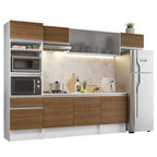 Cocina Integral 300 x 52 cm 9 Puertas 1 Cajón Con Mueble para Horno Blanco/Marrón Topázio Madesa