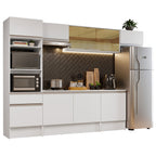Cocina Integral 300 x 52 cm 9 Puertas 1 Cajón Con Mueble para Horno Blanco Topázio Madesa 02